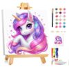 Mandun Paint by Numbers Kit for Kids with Frame, Unicorn Paint by Numbers for Kids Ages 4-8-12, DIY Cow Acrylic Oil Painting for Home Wall Art Decor Gift 7.8x7.16 inch (with Frame Easel)