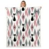 Manfei Black Cat Kids Throw Blanket,Geometric Rhombus Square Bed Blanket,Mid Century Vintage Girls Boys Sofa Decor,Pink Gray White Fuzzy Blanket,Throw Size (50 x 60 Inches)