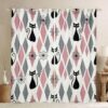 Manfei Black Cat Window Drapes,Geometric Rhombus Square Blackout Curtains,Mid Century Vintage Nursery Bedroom Playroom Decor,Pink Gray White 2 Panels,52Wx63L inch