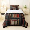 Manfei Bookshelf Toddler Size Bedding Set with 1 Pillowcase - Antique Volume Books Bedding Set for Kids Boys Girls Bedroom,Vintage Classic Library 2 Pieces All Season Duvet Insert,Dark Brown