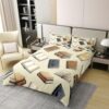 Manfei Cartoon Book Kids Duvet Cover Set Queen Size 100% Cotton,Vintage Volume Collection Room Decor,Retro College Quilt Cover,Beige,2 Pillowcases(No Filler)
