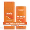 Manly Natural Body Wash and Aluminum-Free Deodorant Set Citrus Breeze– Essential Routine for Men and Teen Boys | Sulfate-Free, Hormone Safe, Plant-Based | 2-Piece Daily Hygiene Kit
