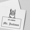 Manx Cat Peeking Ex Libris Book Stamp, Duo Hand Mount, 1-5/8 Square
