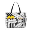 Marijuana Weed Leaf Black And White American Flag Large Beach Tote Bag For Women With Zipper & Wet Pocket, Lightweight Foldable Gym Tote For Travel, Grocery, Swim, Sports