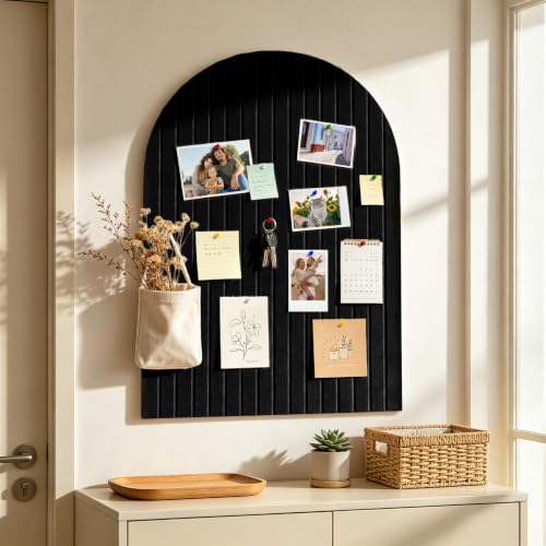 Markdang Large Arched Felt Bulletin Board 35" x 24", 6 Pack Cork Boards Alternative for Walls with 30 Pins, 40 Adhesive Tabs, Pin Board Tiles for Home Office Classroom Decor, Photos Display (Black)