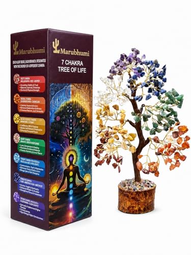 Marubhumi 7 Chakra Healing Crystal Tree Kit – Handmade Gemstone Bonsai Tree for Home Decor, Positive Energy, Feng Shui Good Luck, Money Prosperity Spiritual Gift Set for Women Mom Birthday Meditation