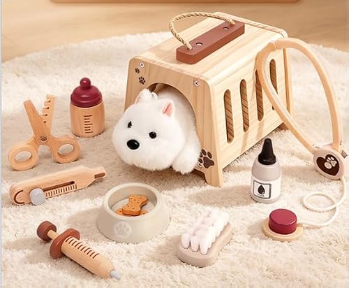 Masonbaby Kids Doctors Set,Pretend Play Medical Toy Set, Toddlers Vet Set Grooming Vet Set with Plush Dog Pet Crate, Doctor Role Play Toys for Boys Girls Montessori Learning Gift for Toddlers