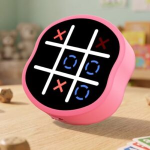 MASSRT 4 in 1 Electronic Tic Tac Toe Game, Handheld Digital Tic Tac Toe Bolt Game with Silent Mode, Portable Learning Toys Gift for Kids & Adults, Pink