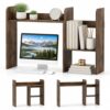 MAT EXPERT Expandable Dorm Desk Hutch, Desktop Storage, Rustic Brown