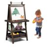 MAT Expert Kids Art Easel - 2-Side Child Easel With Magnetic Whiteboard, Chalkboard & Paper Roll, Storage With 2-Tier Rack & 2 Boxes, 3 in 1 Toddler Art Craft Supply Drawing (Coffee)