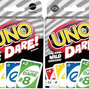 Mattel Games UNO Dare Card Game for Families & Parties Featuring Challenging & Silly Dares from 3 Different Categories (Pack of 2)