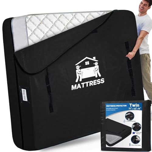 Mattress Bags for Moving, BETU Mattress Protector Waterproof Mattress Cover Storage Bags with 8 Heavy-Duty Handles and Zipper for Bed Extra Thick Large Reusable ,77"x42"x15",Black