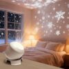Mavqiorx Dynamic Rotating LED Projector Light, USB Rechargeable LED Light Projector, Snowflake/Christmas/Ocean 3 Scene Options, Adjustable Brightness, Unique Base Design (Snowflakes, Plug-in)