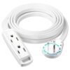 Maximm 3-Outlet 360° Rotating Flat Plug Extension Cord, 10ft, White, 14AWG Heavy Duty Flat Wire with Hanging Loop, 2-Sided Multi-Outlet Power Strip, UL Certified