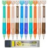 Maydahui 12 Pcs 2.0 mm 2B Cute Little Bear Mechanical Pencils with Built-in Sharpener and 20 Pcs Thick Replaceable Lead Refills Triangular Ergonomic Soft Silicone Grip for Painting Homework Practice