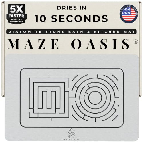 MAZE OASIS - 5X Faster Drying - Premium Stone Bath Mat – Absorbent Diatomaceous Earth Bath Mats for Bathroom Non Slip – Rapid Dry Stone Bathmat & Shower Floor Mat – Serenity Sterling