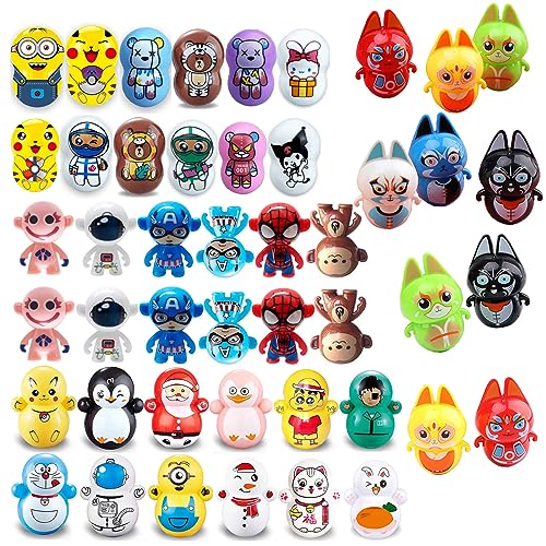 Mbarbs Random Tumbler Wobbler Toys | Stress Relief 45PCS Mini Colorful Roly-Poly Wobbling Toy | Cartoon Miniature Figures Self-righting Doll Small Desktop Toy | Tumbler Early Education Toys for Adult