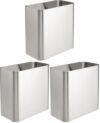 mDesign Small Metal 2.4 Gallon/9 Liter Trash Can Wastebasket Garbage Bin for Bathroom, Slim Rubbish Waste Bin Trashcans - Mirri Collection - Brushed Chrome (Pack of 3)