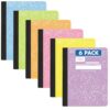 Mead Composition Notebook, College Ruled 7.5" x 9.75" Paper, 100 Sheets, Assorted Pastel Colors, 6 Pack (850218)