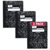 Mead Composition Notebook, Wide Ruled Paper, 7.5" x 9.75", 100 Sheets, Black Marble, 3 Pack (38301)