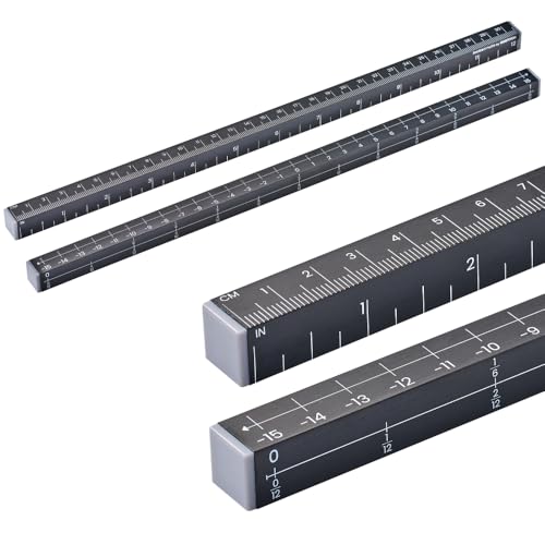 MeasureMate Learning Ruler, Four-Sided Math Tool for Students, Teaching Number Lines, Fraction Line, with Metric and Imperial, Black, 2-Pack