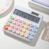 Mechanical Calculator 12 Digit Large LCD Display Big Round Button 15°Tilt Screen Cute Candy Colored Dual Power Supply Calculator Suitable for Office School Home for Kids Students (White)