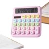 Mechanical Calculator, 12 Digit Solar Cute Colorful Counter Stylish Travel