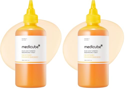 medicube Kojic Acid Turmeric Smoothing Toner for Face & Body | Lightweight Toner for Balancing Uneven Skin Tone & Texture | Niacinamide, Glycolic Acid for Clear Glass Skin | 8.45 fl.oz (Pack of 2)