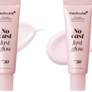 medicube Sunscreen No Cast Just Glow Collagen | SPF 50 Broad Spectrum Face Sunscreen | Lightweight, Non-Sticky, Hydrating Formula | Peptide, Cica for Soothing & Glow | Korean Skincare (Pack of 2)