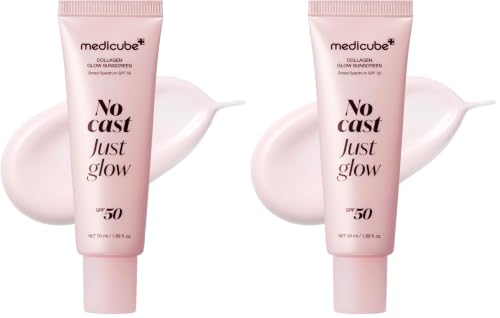 medicube Sunscreen No Cast Just Glow Collagen | SPF 50 Broad Spectrum Face Sunscreen | Lightweight, Non-Sticky, Hydrating Formula | Peptide, Cica for Soothing & Glow | Korean Skincare (Pack of 2)