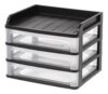 Medium 3-Drawer Desktop Organizer with Open Tray Top, Clear Drawers, Black