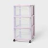 Medium Black 3 Drawer Rolling Utility Cart, Plastic Storage Drawer Cart with Casters, Portable Mobile Organizer for Bedroom, Office & Craft Room, No Assembly Required (Lavender)