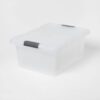 Medium Frosted Latching Storage Box, 48L Stackable Polypropylene Tote with Lid, Durable Organizer for Garage, Closet, Basement and Household Supplies