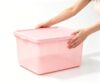 Medium Plastic Storage Bin with Lid, Multi‑Purpose Stackable Desktop & Shelf Organizer Container for Closet, Bedroom, Kitchen, Craft, Toy & Household 12.5" W x 12" D x 6.5" H (Pink)