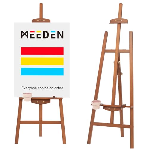 MEEDEN Easel Stand for Painting: A Frame Wooden Display Easel Stand for Canvas up to 59", Adjustable Lyre Beech Wood Artist Easel with Brush Holder, Washer for Painting, Display, Wedding Sign, Walnut
