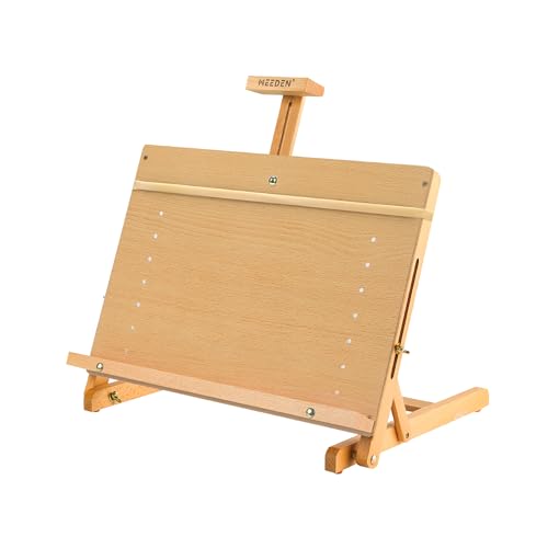 MEEDEN Large Drawing Board Easel, Solid Beech Wooden Tabletop H-Frame Adjustable Easel Artist Drawing & Sketching Board for Artists, Teens & Painters, Holds Canvas up to 23" high