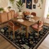 meejou Vacuum-Friendly, Square 8ft Washable Area Rug, Black Green Beige