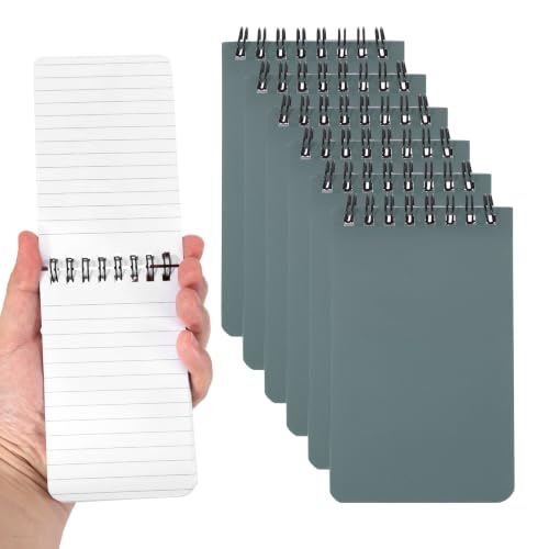 MEGAPENNA 3x5in Pocket Sketchbook, 6 Pcs Mini Lined Notebook,Dark Gray|Portable Top Spiral Notebook Memo Pads 80GSM 60 Sheets/120 Pages Hard Cover for Office Supplies Travel Journal