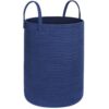 MEGASKET Large Blue Laundry Basket, 80L Tall Blanket Basket Living Room, Cotton Rope Toy Bin, XL Woven Baby Nursery Laundry Hamper with Handle, Navy Blue Room Decor, 16.5"x22.5" Bedroom Aesthetic