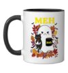Meh Ghost Holding Black Cat And Coffee Ceramic Mug, Black/White, 11oz