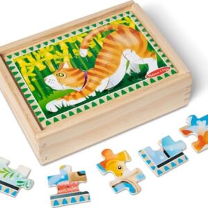 Melissa & Doug 4‑in‑1 Wooden Pets Jigsaw Puzzle Set, 48 Pieces with Storage Box, Toddler Puzzle Toy for Kids Ages 3+ - FSC Certified