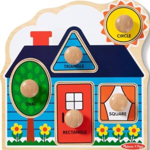 Melissa & Doug First Shapes Jumbo Knob Puzzle, Wooden Peg Puzzle for Toddlers, Educational Toy for Shape Recognition and Fine Motor Skills, Ages 1+