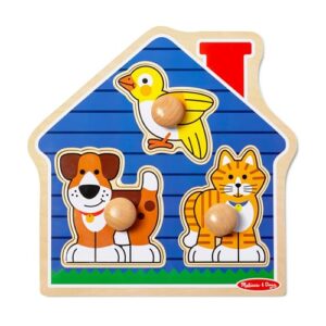 Melissa & Doug Pet Animals Jumbo Knob Puzzle, Wooden Peg Puzzle for Toddlers, Educational Toy for Shape Recognition and Fine Motor Skills, Ages 1+