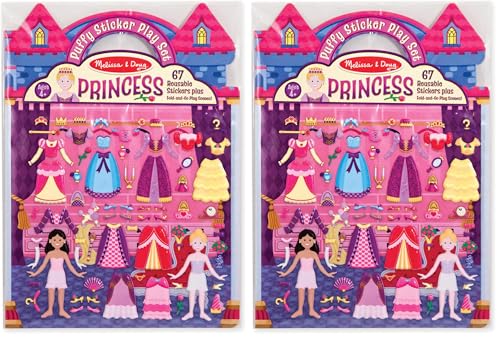 Melissa & Doug Puffy Sticker Play Set – Princess, 67 Reusable Stickers with 2 Fold-Out Scenes, Restickable Fashion Activity Book, Mess Free Travel Toys for Kids Ages 4+, (Pack of 2)
