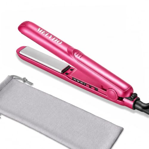 MELYDO Mini Flat Iron with 3 Heat Settings, 0.7-Inch Ceramic Travel Mini Hair Straightener for Short Hair and Bangs, 40-Second Fast Heat, Frizz Control, Auto Shut-Off and Dual Voltage (Rose Red)