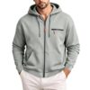 Men Loose Fit Zip Up Fleece Hoodie,Multi Pocket Drawstring Athletic Jacket