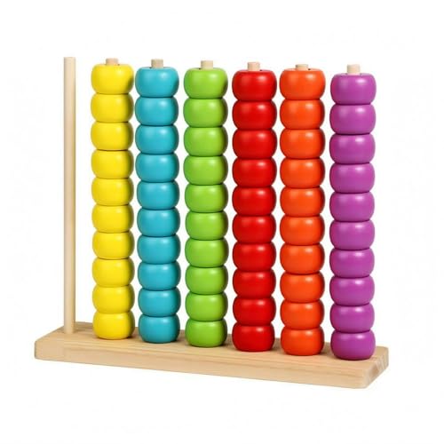 Menolana Children Counting Frame Wooden Abacus Toy Counting Rack Bead Stacker Math Learning Tool with Multicolor Beads for Early Numeral Awareness Suitable for, Medium Beaded Abacus