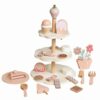 Menolana Children Play Dessert Wooden Dessert Stand Toy Cake Cookie Ice Cream Role Play Pretend Serving Tabletop Suitable for Gift Giving Home Decoration