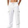 Men's Cargo Sweatpants Casual Drawstring Waist with Pockets White