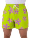 Men's Green Purple Flower Shorts, Funny Costume Shorts, Party Wear, Large
